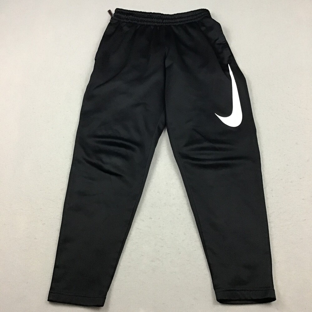 Nike Pants Men Small Black Solid Tapered Straight Leg Big Swoosh Drawstring S